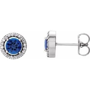 Earrings 14K White Natural Blue Sapphire & 1/10 CTW Natural Diamond Earrings