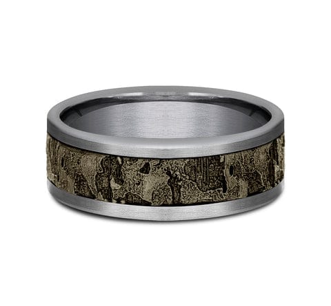 GREY TANTALUM & BRONZE MEN'S BAND FRACTURE CENTER STRAIGHT EDGES 8MM COMFORT-FIT SIZE 10
