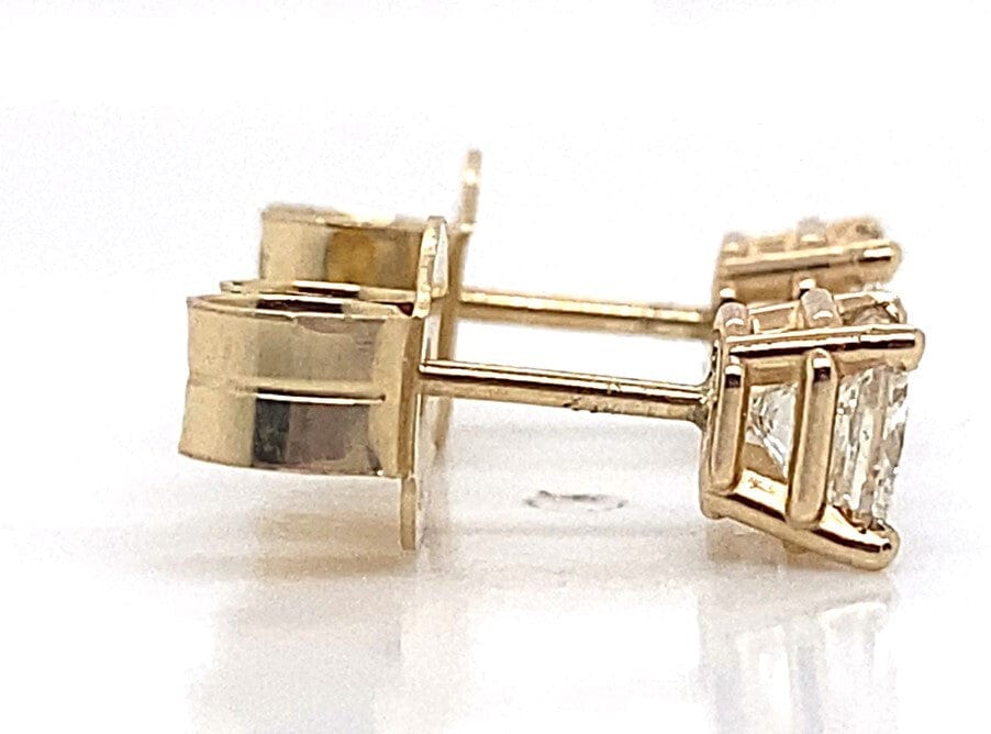 14K YELLOW GOLD 1.01 CT TW NATURAL PRINCESS CUT DIAMOND G-H/SI1 STUDS EARRINGS