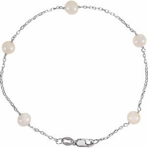 Bracelets Sterling Silver Cultured White Freshwater Pearl 5-Station 7.5" Bracelet