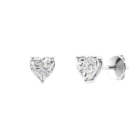 14K WHITE GOLD .60 CT TW NATURAL DIAMOND HEART SHAPE F-G/VS STUD EARRINGS