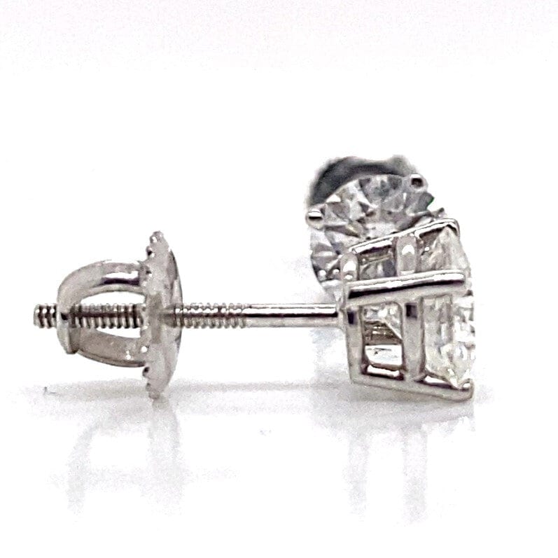 14K WHITE GOLD 1.70CT TW NATURAL DIAMOND ROUND BRILLIANT G-H/I1 FOUR PRONG BASKET STYLE STUD EARRINGS WITH SCREW BACKS
