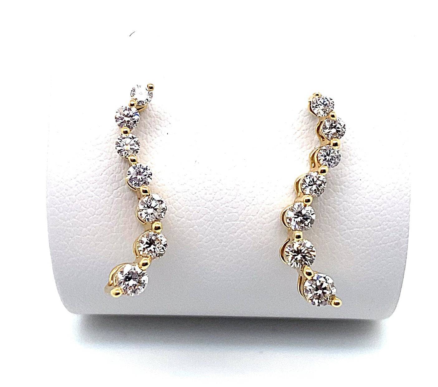14K YELLOW GOLD 3/4 CT TW NATURAL ROUND BRILLIANT DIAMOND JOURNEY STYLE EARRINGS