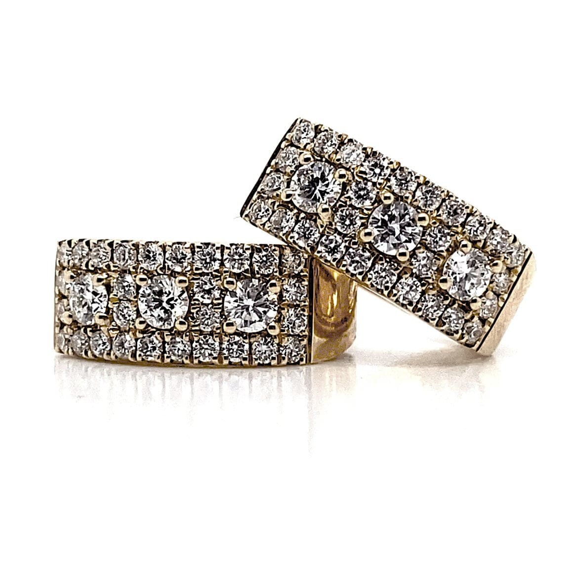 18K YELLOW GOLD .81 CT TW NATURAL ROUND BRILLIANT DIAMOND THREE ROW PAVE EARRINGS