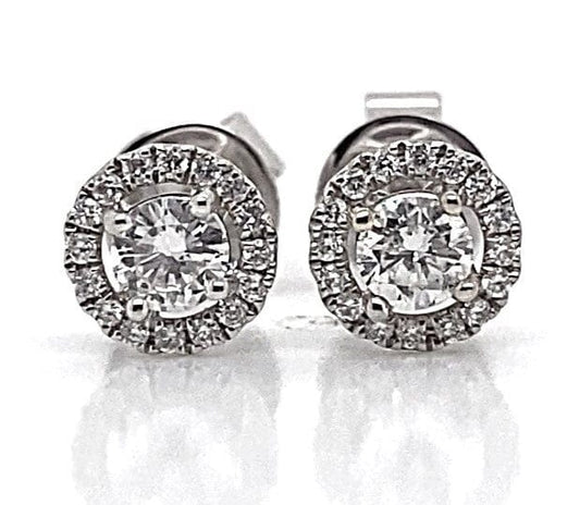 18K WHITE GOLD .40 CT TW NATURAL DIAMOND ROUND BRILLIANT HALO STUD EARRINGS
