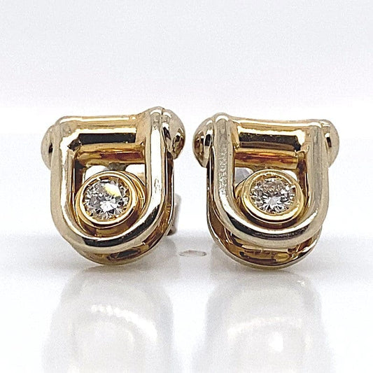 14K WHITE AND YELLOW GOLD .35 CT TW NATURAL ROUND BRILLIANT DIAMOND BEZEL DESIGN EARRINGS
