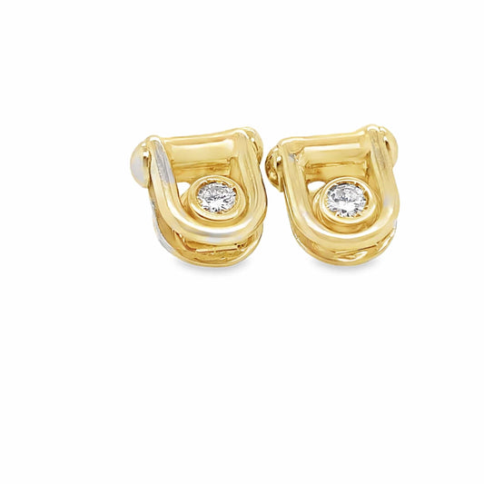14K GOLD DIAMOND BEZEL EARRINGS .35 CT TW ROUND BRILLIANT