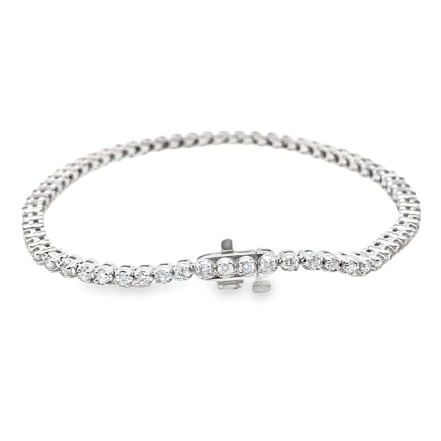 14K WHITE GOLD 2CT TW NATURAL ROUND BRILLIANT DIAMOND H-I/SI-I1 PRONG SET TENNIS BRACELET 7"