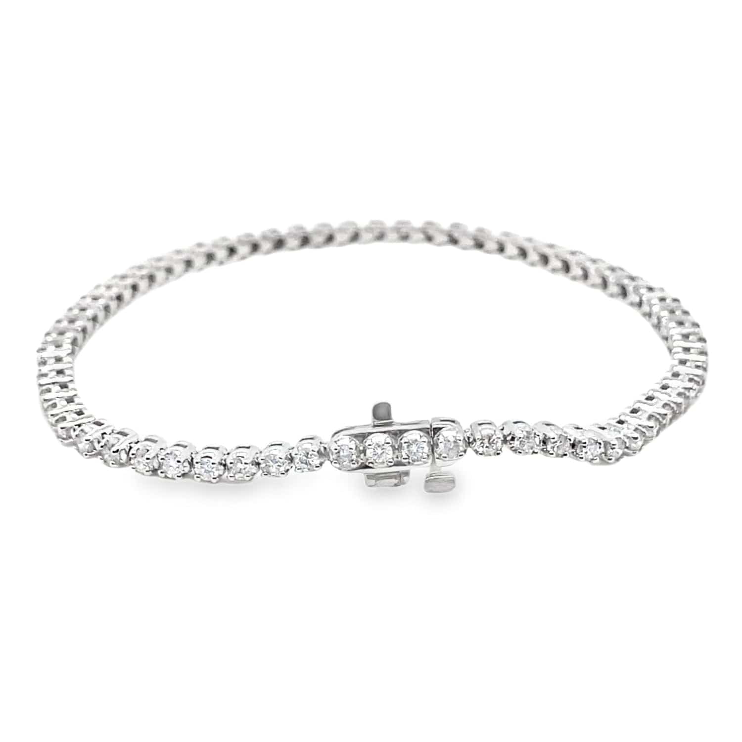 14K WHITE GOLD 2CT TW NATURAL ROUND BRILLIANT DIAMOND H-I/SI-I1 PRONG SET TENNIS BRACELET 7"