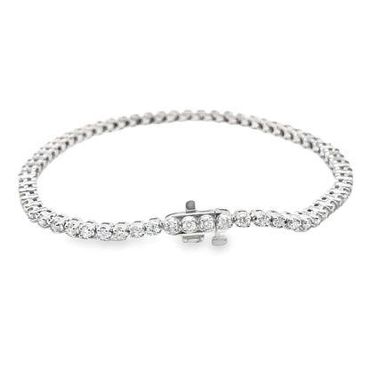 14K WHITE GOLD 2CT TW NATURAL ROUND BRILLIANT DIAMOND H-I/SI-I1 PRONG SET TENNIS BRACELET 7"