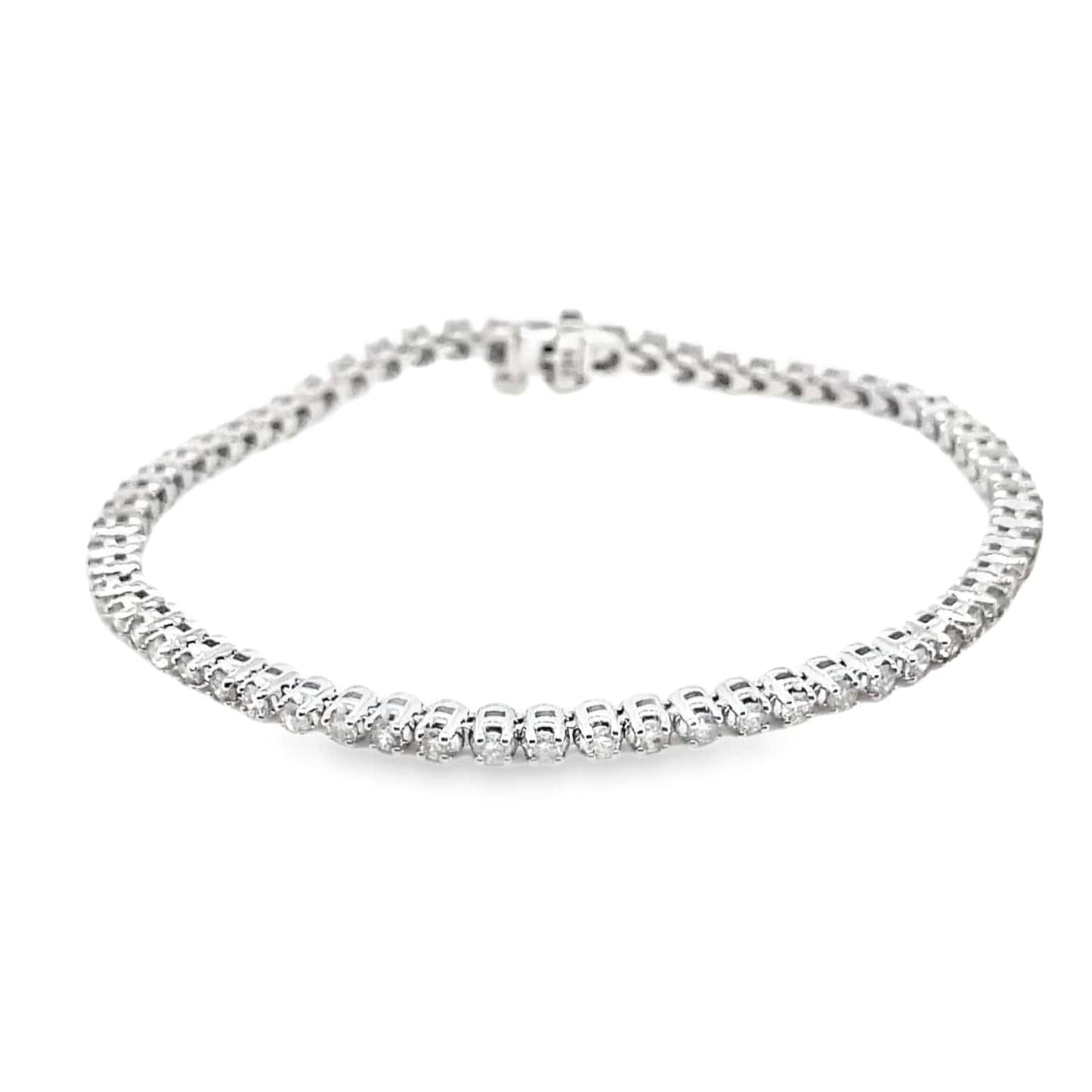 14K WHITE GOLD 2CT TW NATURAL ROUND BRILLIANT DIAMOND H-I/SI-I1 PRONG SET TENNIS BRACELET 7"