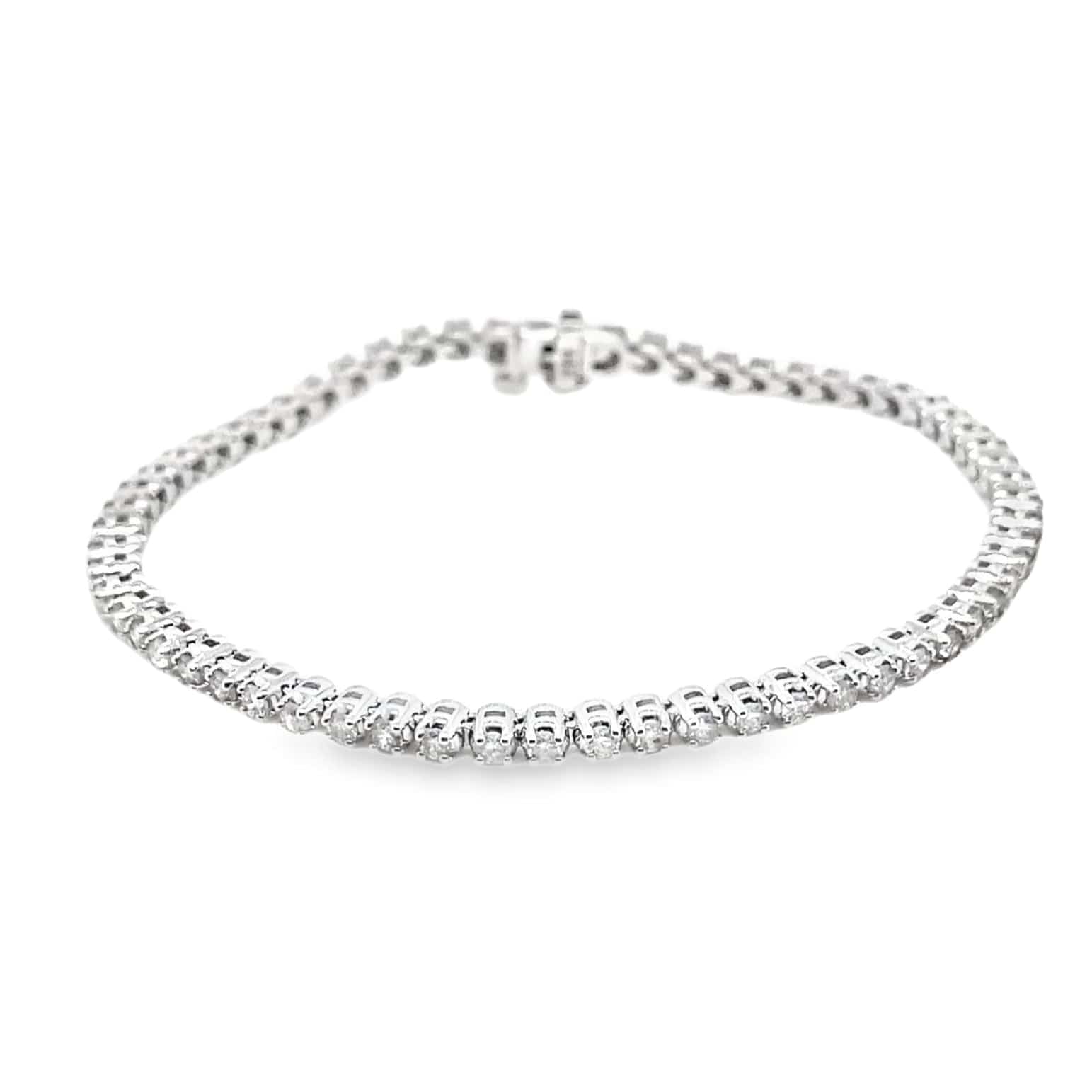 14K WHITE GOLD 2CT TW NATURAL ROUND BRILLIANT DIAMOND H-I/SI-I1 PRONG SET TENNIS BRACELET 7"