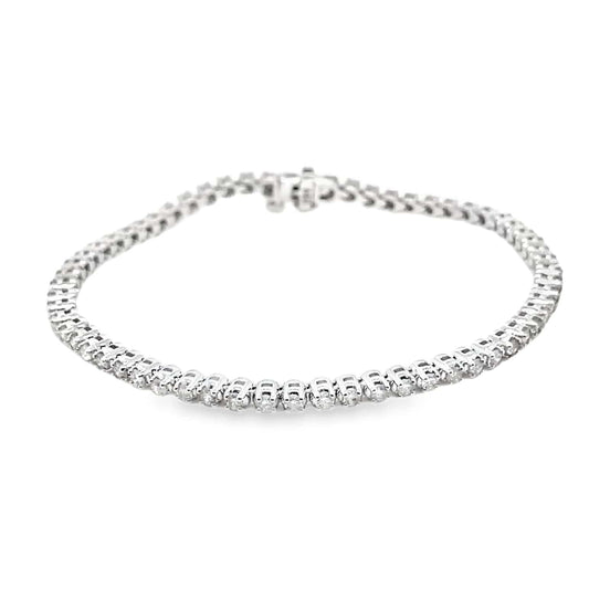 14K WHITE GOLD 2CT TW NATURAL ROUND BRILLIANT DIAMOND H-I/SI-I1 PRONG SET TENNIS BRACELET 7"