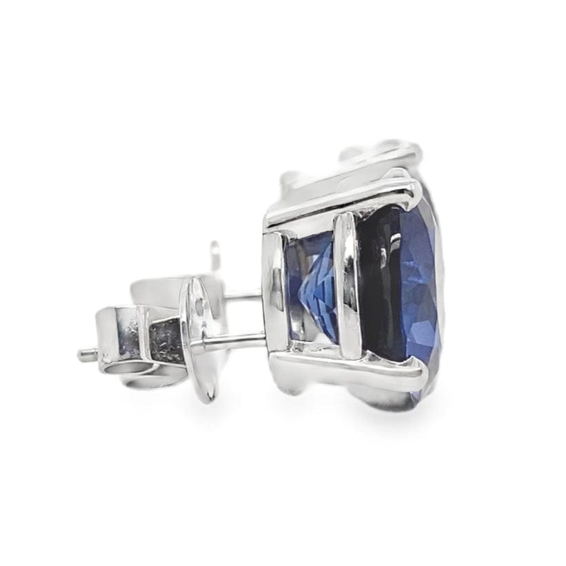 14K WHITE GOLD 11 MM ROUND BRILLIANT LAB GROWN BLUE SAPPHIRE STUD EARRINGS