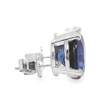 14K WHITE GOLD 11 MM ROUND BRILLIANT LAB GROWN BLUE SAPPHIRE STUD EARRINGS