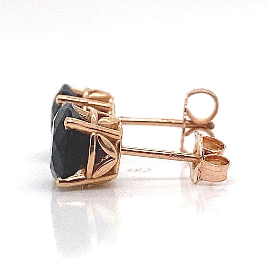 14K ROSE GOLD 7 MM ROUND BLACK ONYX STUD EARRINGS