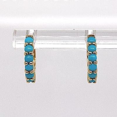 14K YELLOW GOLD TURQUOISE HOOP EARRINGS