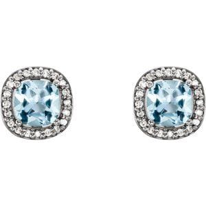 Earrings 14K White Natural Sky Blue Topaz & 1/10 CTW Natural Diamond Earrings