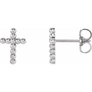 Earrings 14K White Beaded Cross Earrings