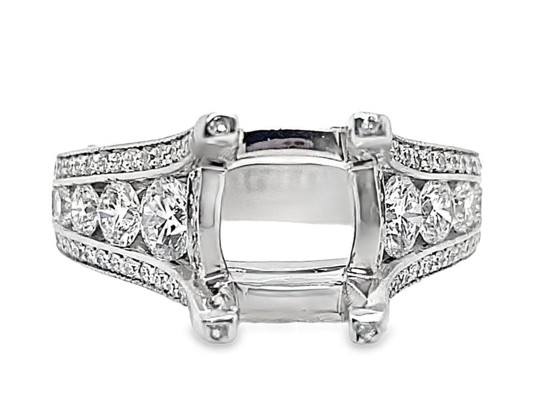 18K WHITE GOLD NO CENTER 1.75 CT NATURAL ROUND BRILLIANT DIAMOND ACCENT RING
