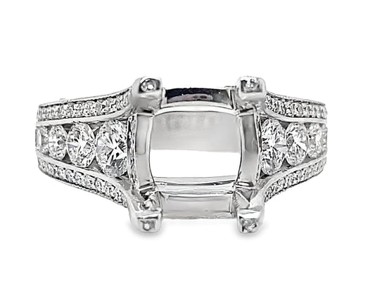 18K WHITE GOLD NO CENTER 1.75 CT NATURAL ROUND BRILLIANT DIAMOND ACCENT RING