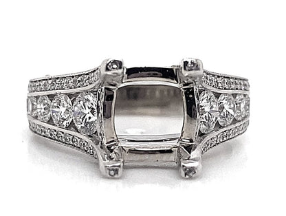 This exquisite 18K White Gold No Center 1.75 CT Natural Round Brilliant Diamond Accent Ring features detailed natural diamond accents and an open central setting, making it a perfect choice for holding a treasured gemstone. It serves as an ideal engagement ring to represent eternal love.