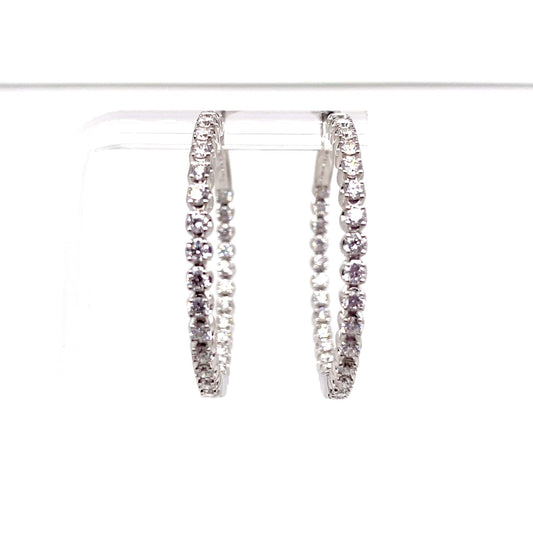 18K WHITE GOLD 2.24 CT TW NATURAL ROUND BRILLIANT DIAMOND ACCENT IN AND OUT HOOP STYLE EARRINGS