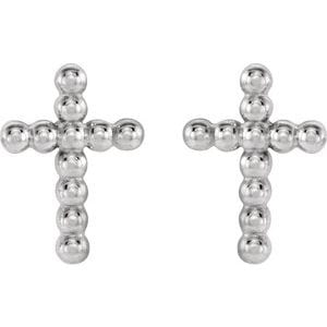 Earrings 14K White Beaded Cross Earrings