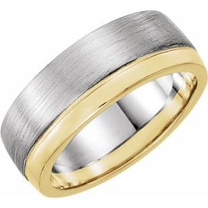 Rings 14K White/Yellow 6.75 mm Single Sided Stepped-Edge Flat Band Size 9.5