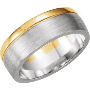 Rings 14K White/Yellow 6.75 mm Single Sided Stepped-Edge Flat Band Size 9