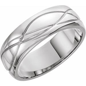 Rings 14K White 8 mm Grooved Comfort-Fit Half Round Band Size 6