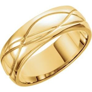 Rings 14K Yellow 8 mm Grooved Comfort-Fit Half Round Band Size 8
