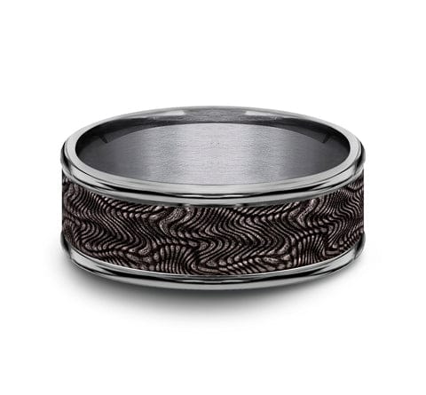 GREY TANTALUM MEN'S BAND SNAKE SKIN CENTER POLISHED EDGES 8MM COMFORT-FIT SIZE 10
