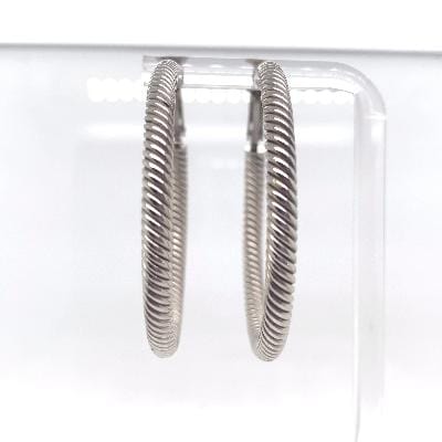 14K WHITE GOLD 4X35MM TWISTED ROUND OMEGA BACK HOOP EARRINGS