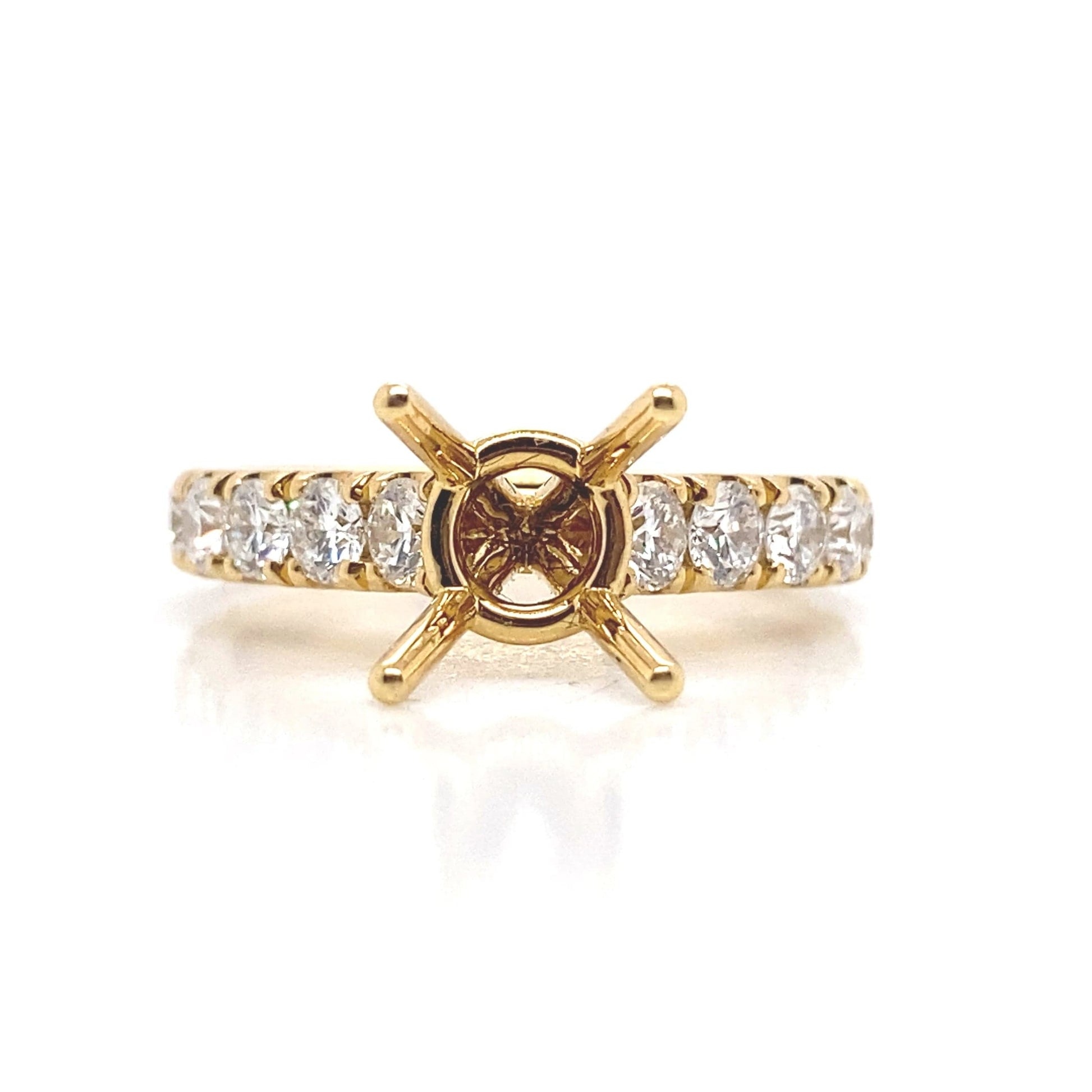 18K YELLOW GOLD NO CENTER ( 6.5MM RBC) 1.23CT TW NATURAL ROUND BRILLIANT ACCENT F/VS PRONG SET MOUNTING