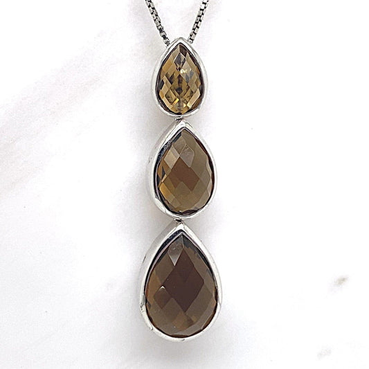 STERLING SILVER SMOKY QUARTZ TEARDROP NECKLACE