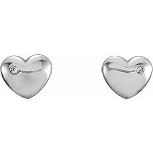 Earrings 14K White .02 CTW Natural Diamond Puffed Heart Earrings