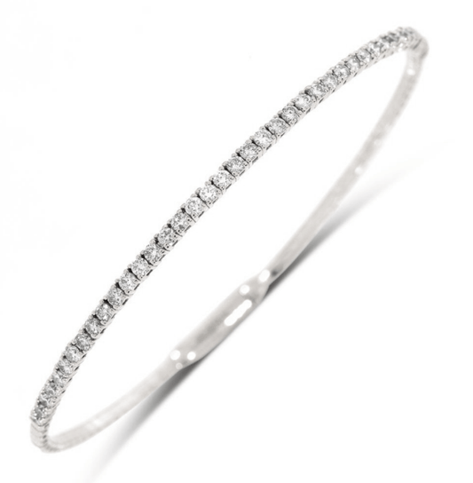 14K WHITE GOLD 1 CT TW NATURAL ROUND BRILLIANT DIAMOND FLEX BRACELET 6.75"