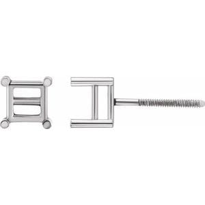 Earrings 14K White 4 mm Square 4-Prong Earring Mounting