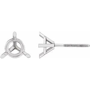 Earrings 18K White 2.5 mm Round 3-Prong Cocktail-Style Earring Mounting