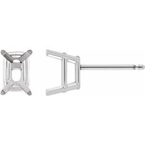 Earrings Sterling Silver 9x7 mm Emerald 4-Prong Lightweight Earring Mounting