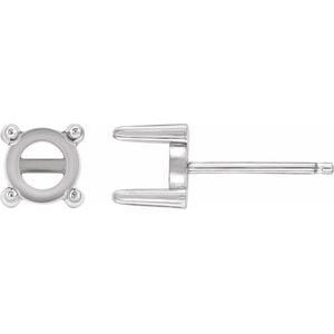 Earrings Sterling Silver 7 mm Round 4-Prong Cabochon Earring Mounting