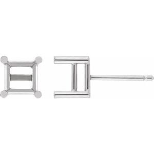 Earrings Platinum 5.5x5.5 mm Square 4-Prong Basket Earring Mounting