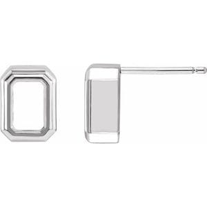 Earrings 14K White 7x5 mm Emerald Back-Set Bezel Earring Mounting