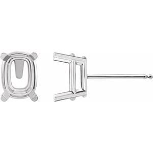 Earrings 14K White 7x5 mm Elongated Cushion 4-Prong Earring Mounting