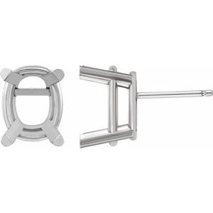 Earrings 14K White 7x5 mm Elongated Cushion 4-Prong Earring Mounting