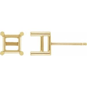 Earrings 18K Yellow 3.5x3.5 mm Square 4-Prong Basket Earring Mounting