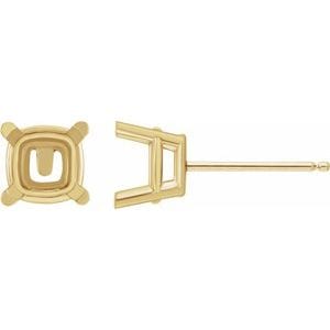 Earrings 18K Yellow 6x6 mm Cushion 4-Prong Earring Mounting