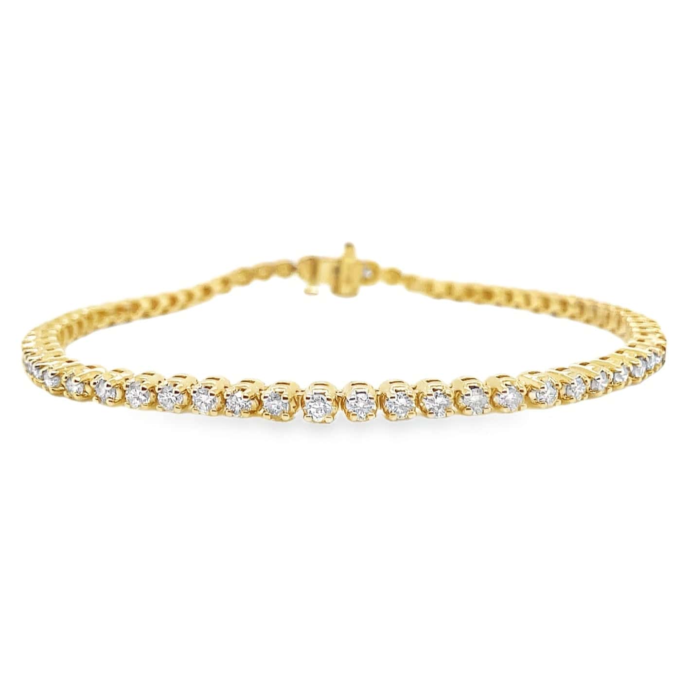 14K YELLOW GOLD 2.50CT TW NATURAL ROUND BRILLIANT DIAMOND H-I/SI-I1 PRONG SET TENNIS BRACELET