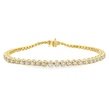 14K YELLOW GOLD 2.50CT TW NATURAL ROUND BRILLIANT DIAMOND H-I/SI-I1 PRONG SET TENNIS BRACELET